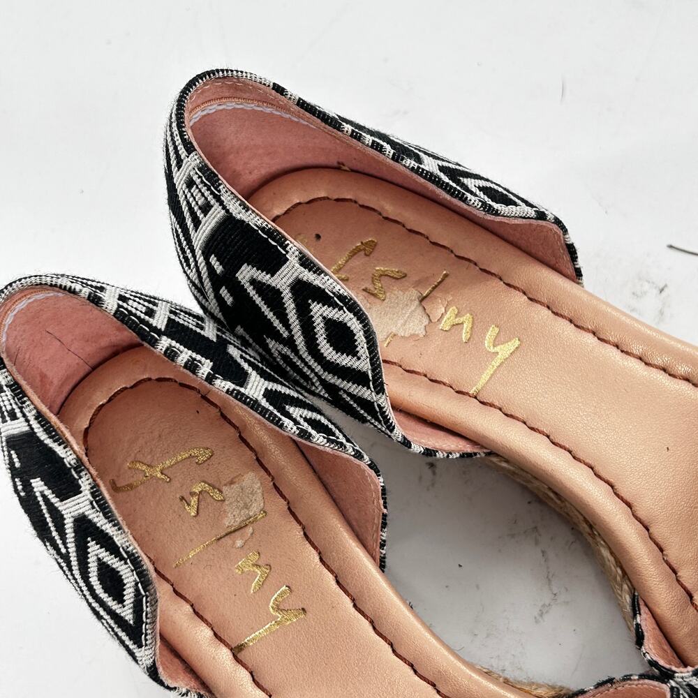 FSNY Batik Wedge Sandals 6.5 Espadrilles Black White Travel Beach Resort Cruise - Picture 3 of 6